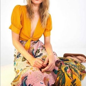 Farm Rio Puffed Sleeve Tie Front Blouse NWT - XS